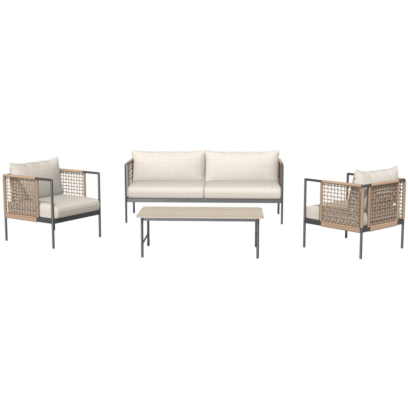 Schou, Sofa Set "Ditte" 4-teilig mit Kissen, schwarz-natur