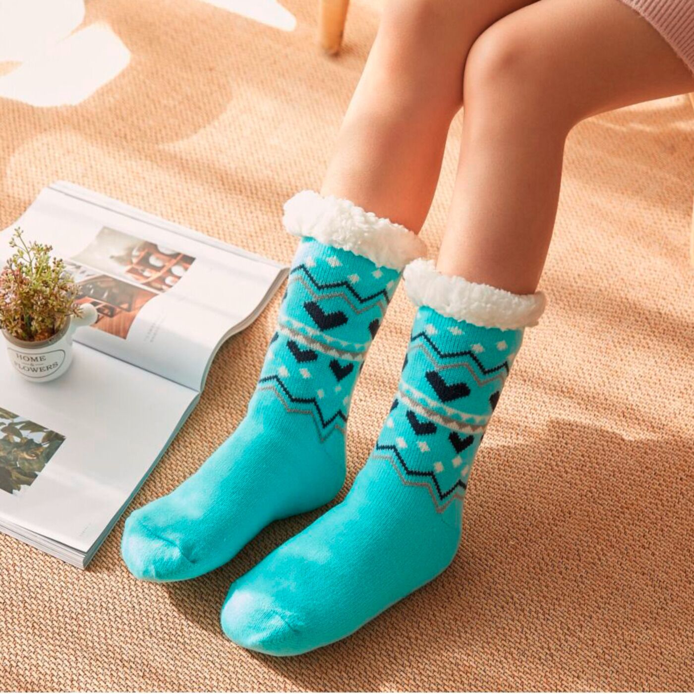Chaussettes douillettes picots 2 paire Light Blue de Praktikus