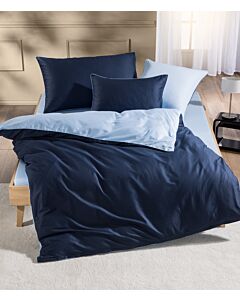 Linge de lit réversible en satin uni bleu