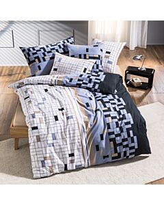 Linge de lit en coton renforcé à motifs, coloris blanc, beige, bleu, «Jens»