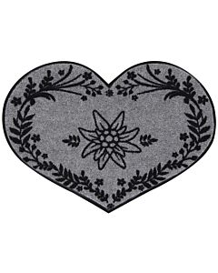 Paillasson «Edelweiss-Cœur» en forme de cœur, style chalet, lavable