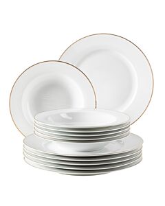 Service de vaisselle en porcelaine «Bordure dorée», 12 pièces
