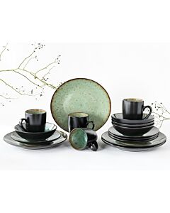 Service de vaisselle vert et noir «Java» 16 pièces