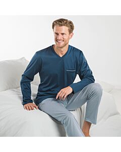 Pyjama homme bleu, à encolure en V