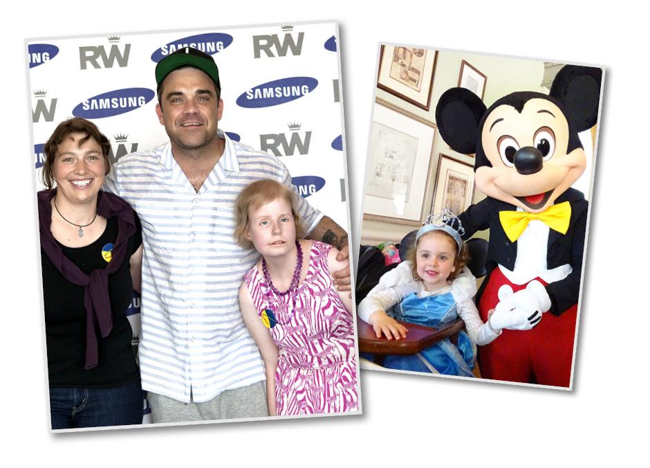  Kinder der Kinderhilfe Stiftung mit Robbie Williams im Disney Land