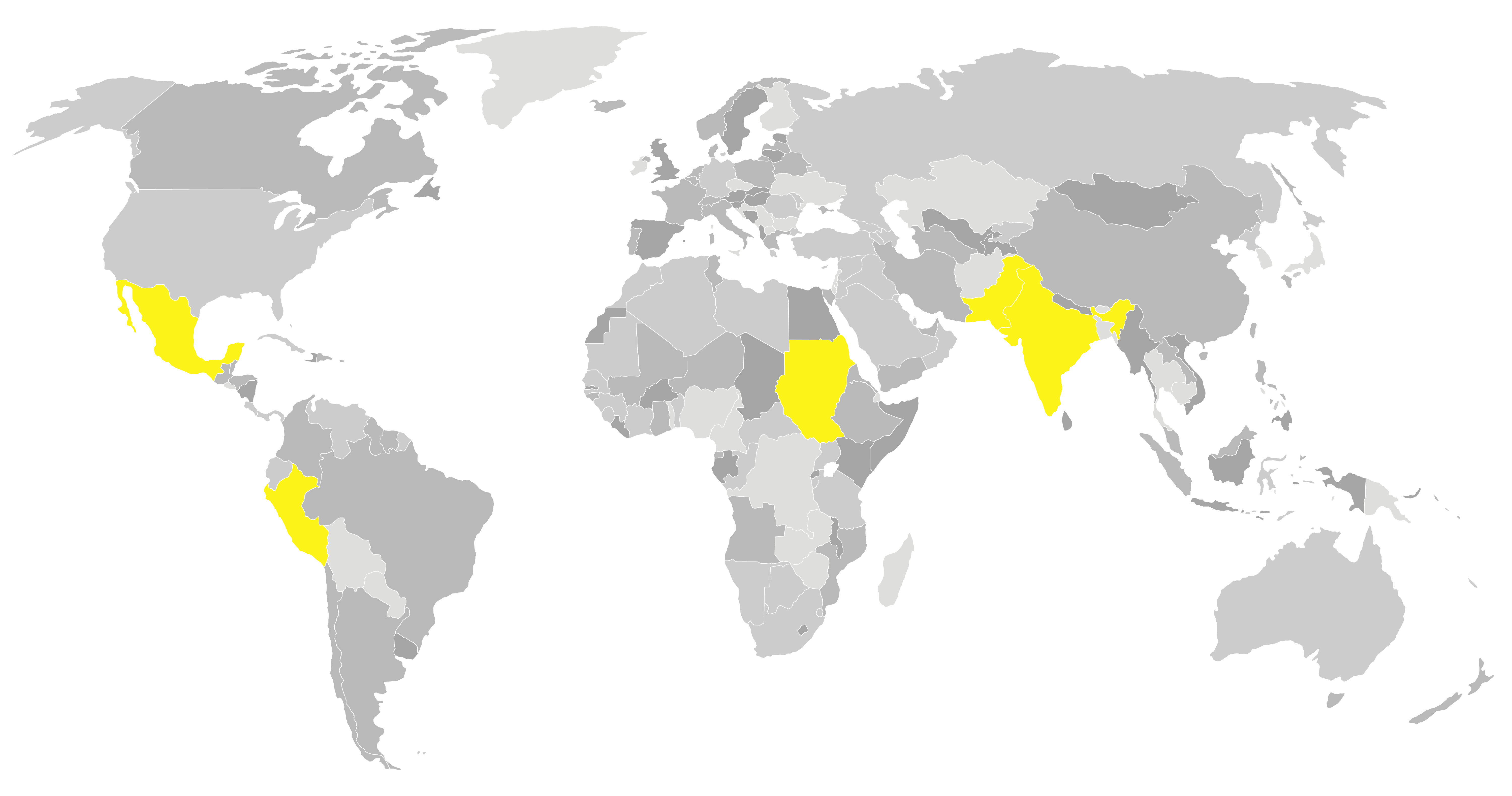 Carte ondulée avec les pays d'origine du coton